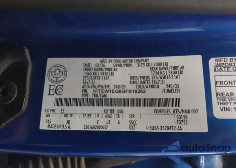 2016 Ford F-150 Xlt z USA, uszkodzony, nr VIN 1FTEW1EG6GFB16262